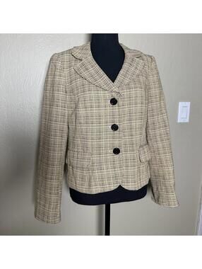 Vintage Academia Blazer Cotton Tweed 3 Button Tailored Quiet Luxury Beige Tan
